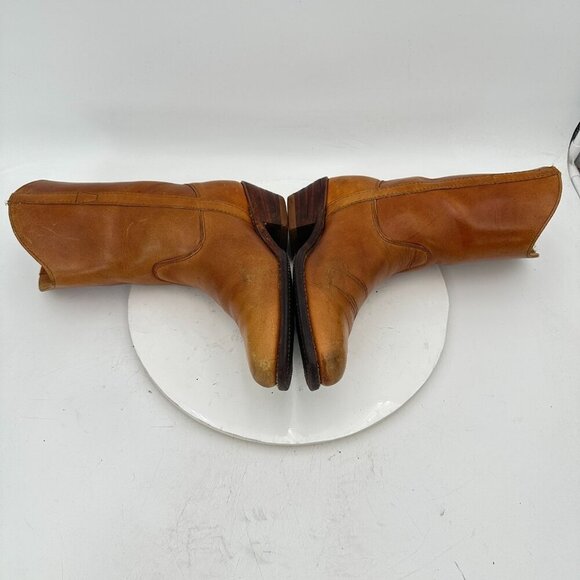 Double-H Women Size 7B Brown Tan Leather Pull On Low Heel Western Cowboy Boot - Picture 7 of 14